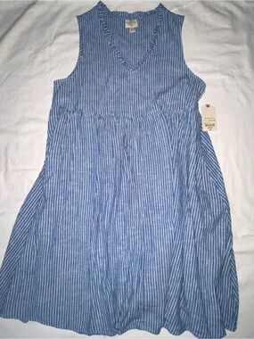 St. John's Bay Blue & White Vertical-Striped Sleeveless Midi Dress